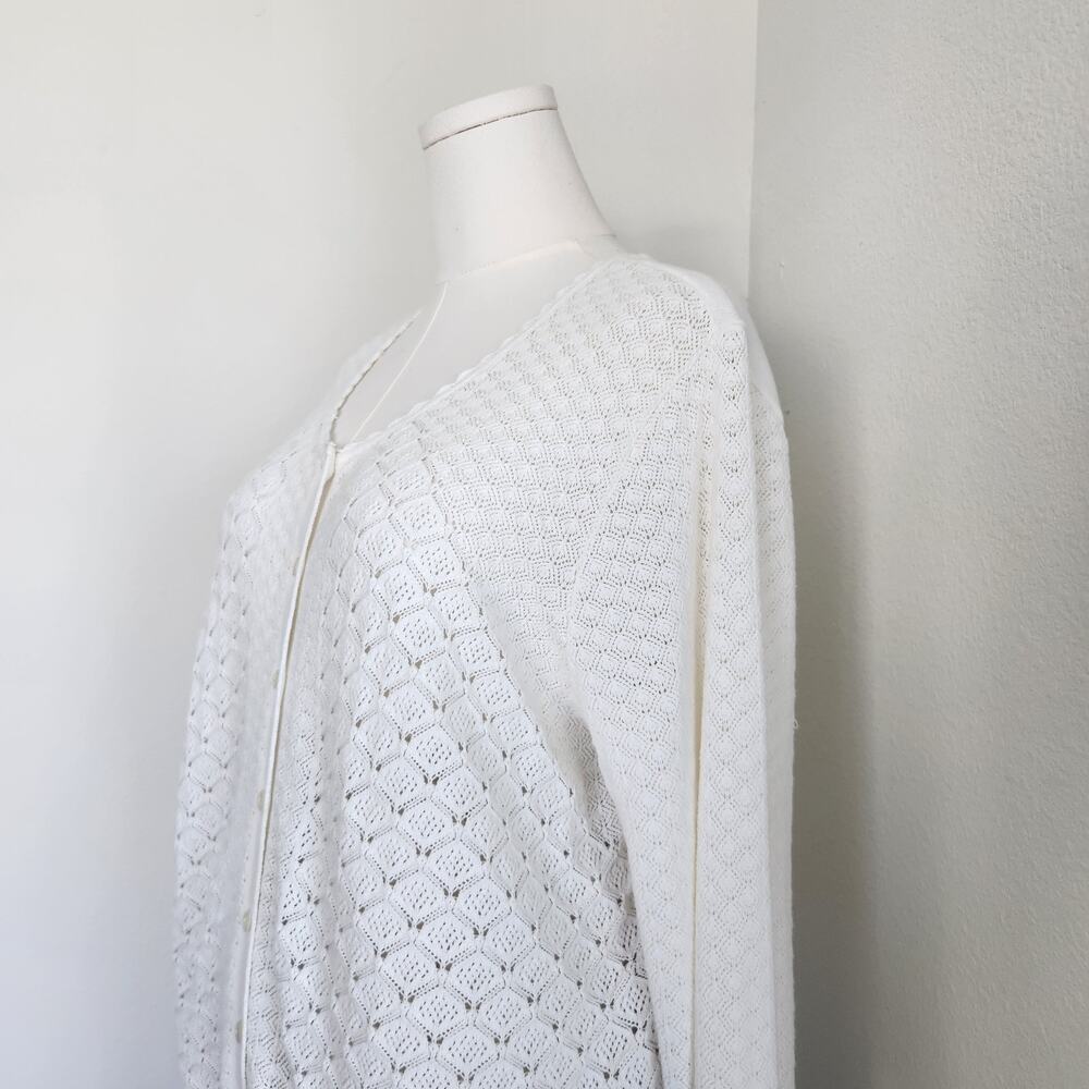 Vintage Y2K White Crochet Knit Button Up Cardigan Long Sleeve Denim & Co XL - Picture 3 of 11